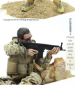 1/6-scale military action figure in camouflage gear holding a rifle in a rocky outdoor scene