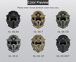 HL-98 helmet color options in black, tan, olive drab, gray, camouflage, and black camouflage