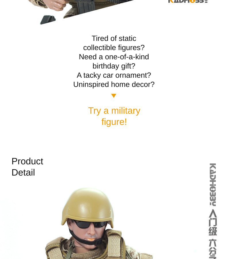 1/6 scale military action figure shown in a product detail image with Chinese marketing text