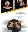Poseable figure with three pairs of interchangeable hands in skin-tone and black glove styles.