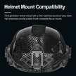 Black carbon-fiber-pattern helmet with a front mounting shroud and side rails
