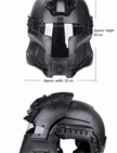 Black helmet-style mask shown from the front and side with approximate dimensions of 30 cm high and 22 cm wide.