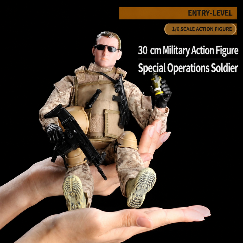 30 cm special operations soldier action figure in desert camouflage with tactical gear and accessories