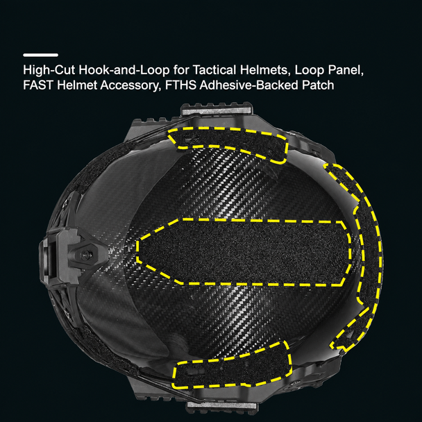 Black tactical helmet with highlighted hook-and-loop attachment panels