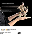 1/6-scale soldier action figure displayed in a person's hands with a non-firing plastic weapon
